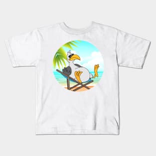 Seagull Chilling At Beach With Sunset Comic Style Kids T-Shirt